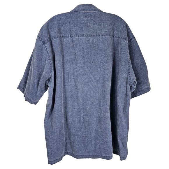 Vintage 90s J. Crew Oarsman Linen Blue Button-Up Shirt XL Lightweight Coastal - Picture 2 of 11